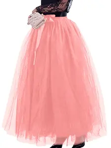 928 - Plus Size Women's Adult Maxi Length Tutu Tulle Skirt Pink