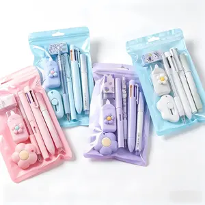 Cute 6-Piece Stationery Gift Set | Multifunctional Pens, Erasers & 6-Color Ballpoint Pen | Kawaii Girlish Office Supplies | Ideal Birthday Gift
