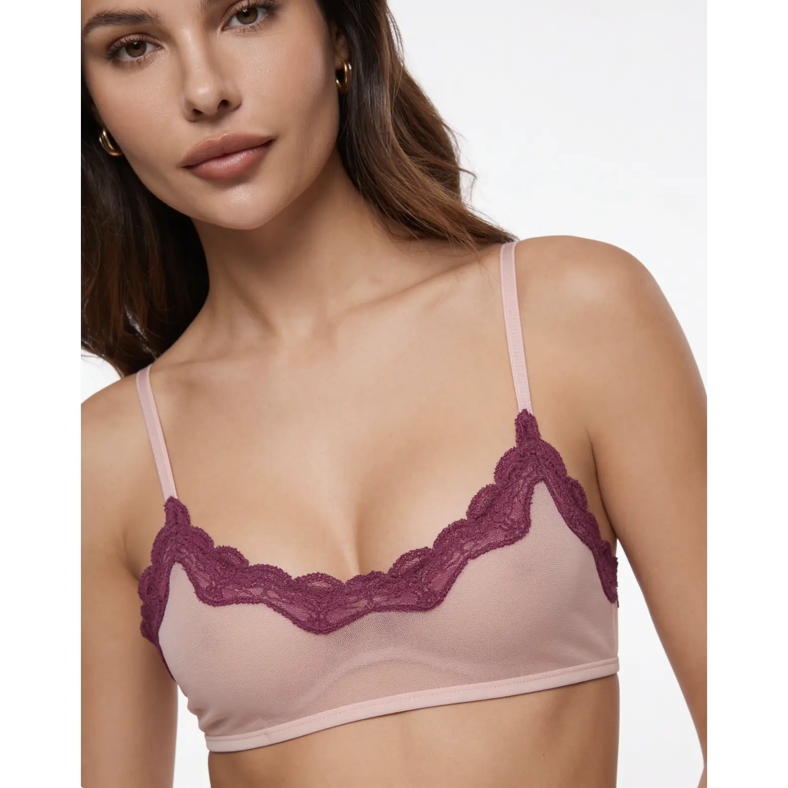 Mesh Scoop Bralette - Sheer Wireless Style with Lace Trim and Featherlight Support