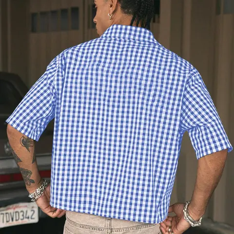Men's Regular Checkered Vintage Short Sleeve Shirt, Casual Plaid Shirt, Casual Retro Gingham Shirt for Daily Wear, Loose Casual Fashion Men's Top for Summer