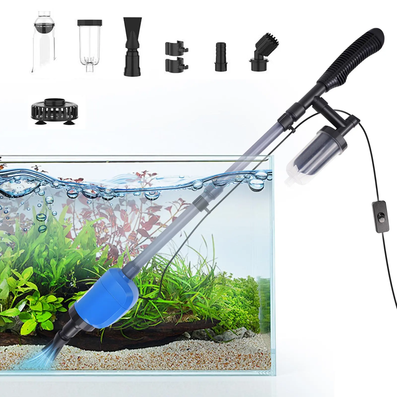Electric Fish Tank Cleaner Vacuum - 32W 530GPH Aquarium Gravel Cleaner, Automatic Water Changer Kit with 4-Layer Filter, Telescopic Pole for Sand Washing, Dry Hands & Plug & Go Functionality, Universal, 4-Layer Internal Circulation, Adjustable Water Flow