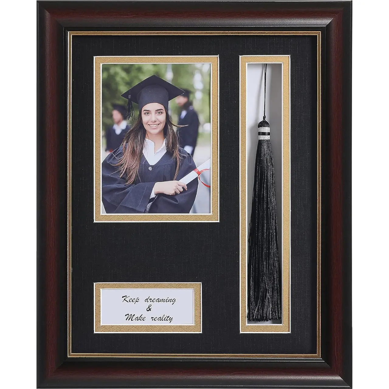 8.5 x 11 Graduation Frame with Tassel Holder for 4x6 Photo| 8.5x11 Shadow Box Picture Frame, Graduation Mahogany Frame, Degree Double Mat, Black with Gold Rim, Wall & Tabletop Design