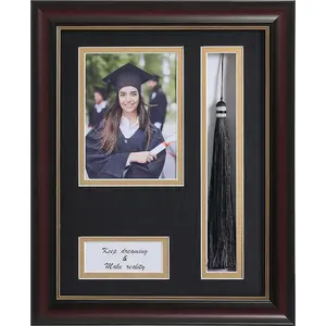 8.5 x 11 Graduation Frame with Tassel Holder for 4x6 Photo| 8.5x11 Shadow Box Picture Frame, Graduation Mahogany Frame, Degree Double Mat, Black with Gold Rim, Wall & Tabletop Design