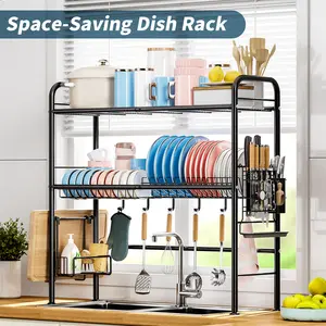 【Holiday Dreals】San Dream Over The Sink Dish Drainer Drying Rack Dishes Drying Rack Large Capacity Kitchen Organizer Mount with Utensil & Knife Holder 2-Tier