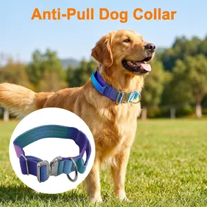 Anti-Pull Dog Collar – Thick Padded Heavy Duty Training Collar for Medium Large Dogs – Gradient Color Aviation Quick Release Buckle – Adjustable No Choke Comfort Control Tactical Dog Necklace with Metal D-Ring – Holiday Series
