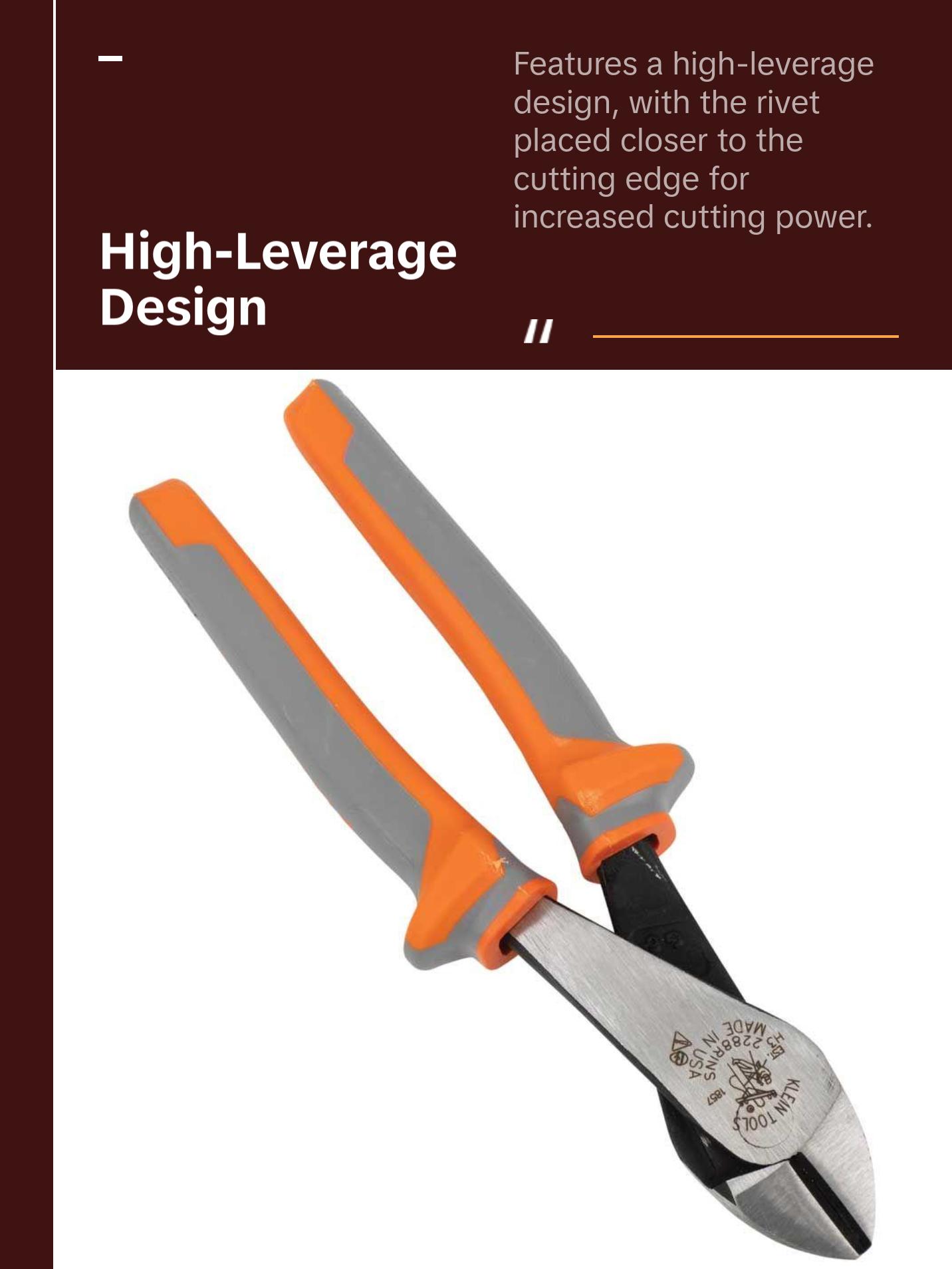 Klein Tools 2288RINS Diagonal Cutting Pliers, Insulated, High Leverage, 8-Inch