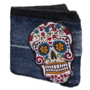 Sugars skull applique on denim wallet