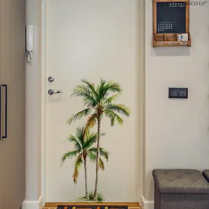 A (30*60cm) tropical coconut tree watercolor style wall sticker for living room, entrance, corridor home decoration with a vacation vibe. It's a self-adhesive sticker, model M21346-YC.