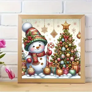Christmas Tree Snowman Diamond Painting Kit, Adult Art Craft Set, DIY 5D Round Drill Home Decor, Beginner Friendly Wall Decoration