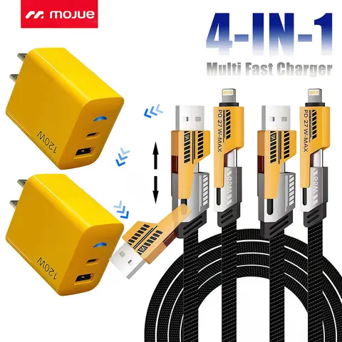 2-Pack Multiple Ports USB C/USB A Fast Charger Adapter with 4-in-1 USB C Cable 5FT Fast Charging Cord,  Compatible with iPhone18/17/16/15/14/13/12/Pro Max iPad Samsung Cellphone,techvibes