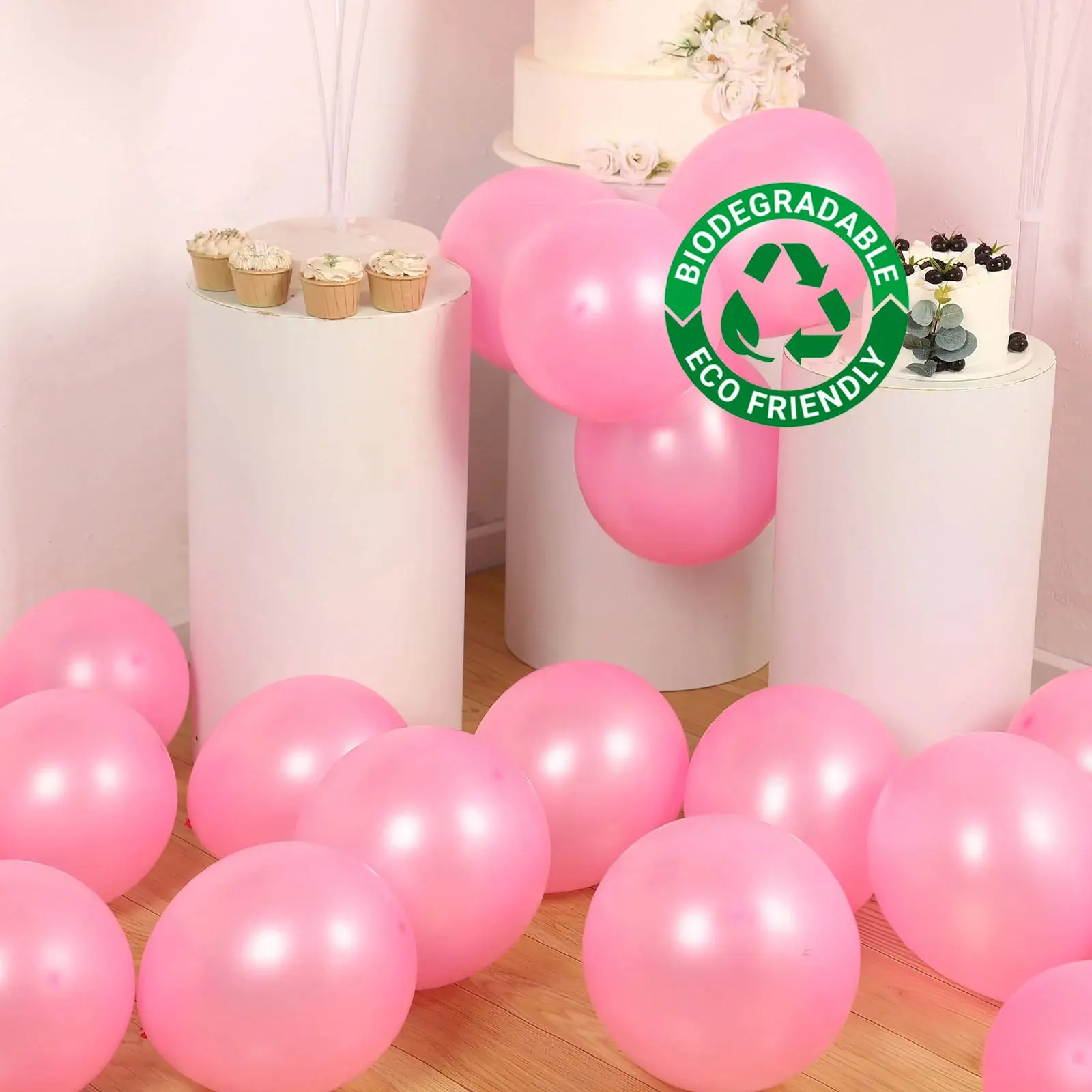 50 Pack 12" Thickened Extra Strong Pink Biodegradable Latex Helium Balloons, Festive Party Supplies for Happy Birthday, Wedding, Photo Booth Props, Hanging Decor