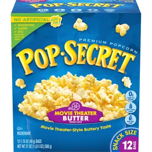 Microwave Popcorn, Movie Theater Butter Flavor, 1.75 Oz Room Temp Snack Bags, Low Fat, Reduced Calories (12 Packs)