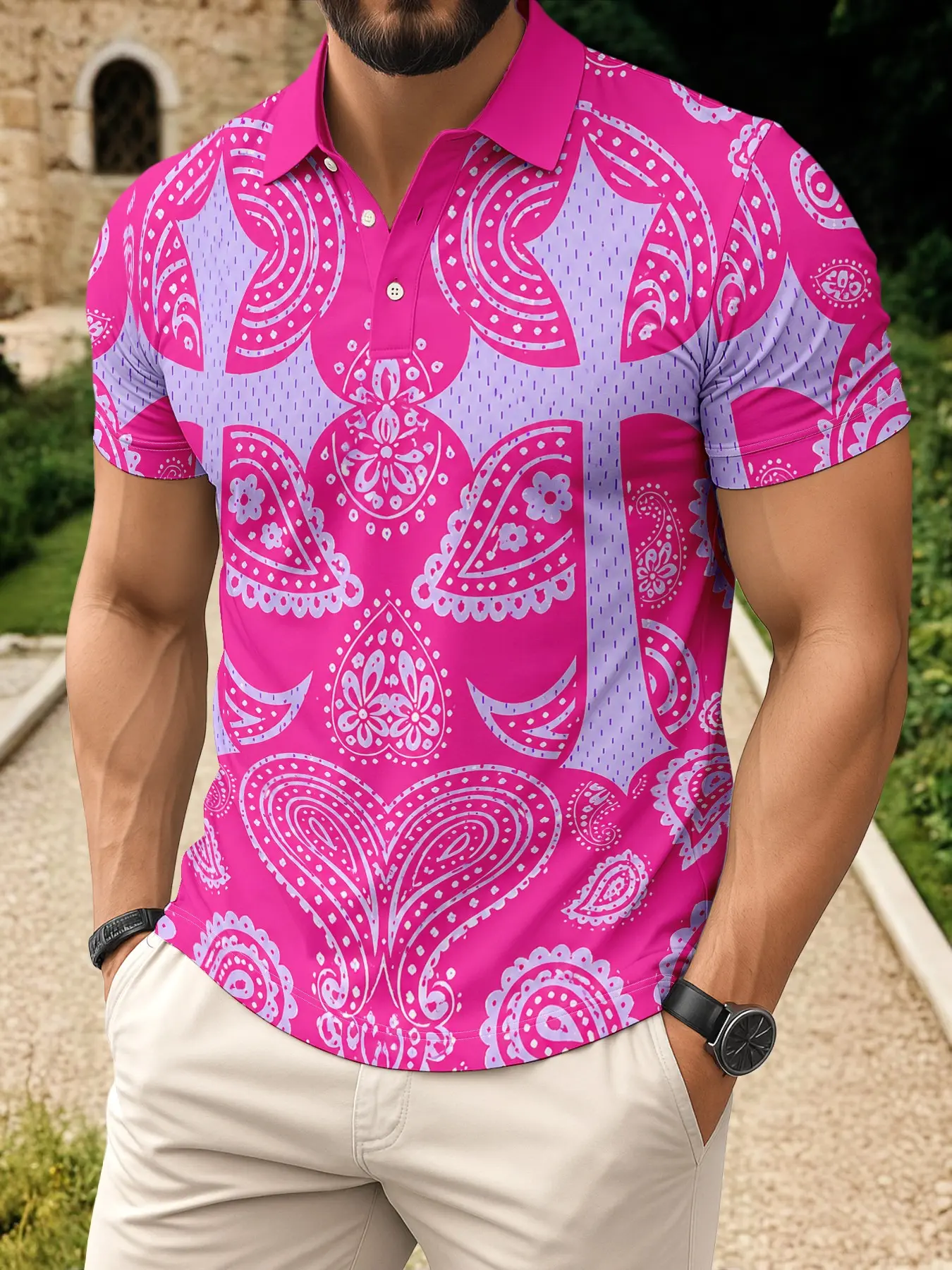 Men's Casual Polo Shirt, Paisley Floral Print, Modern Fit, Breathable Sport Shirt, Summer Fashion, Everyday Wear, Trendy Top