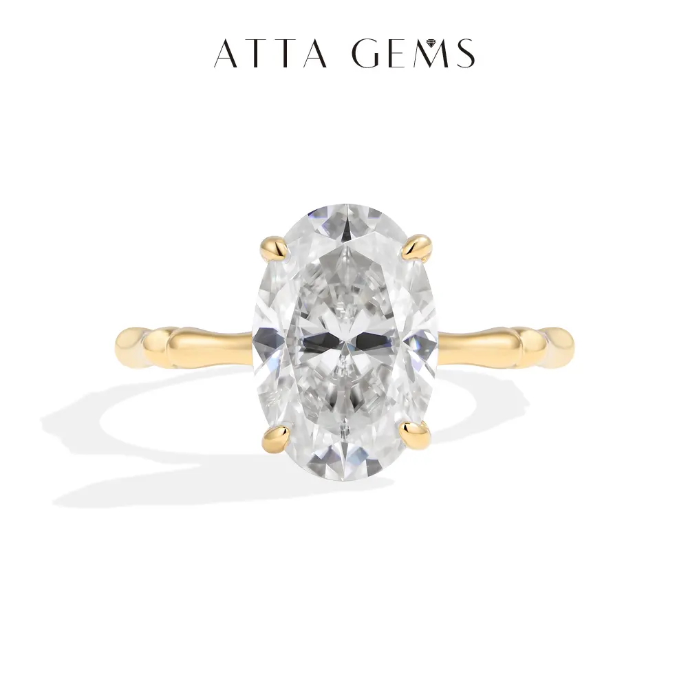 ATTAGEMS Bamboo Design 4.5CT Oval Cut Lab-Grown Moissanite Ring for Women 18K Gold Plated Ring Engagement & Wedding Rings Anniversary Gift Fine Jewelry New R431