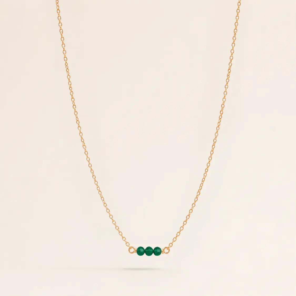 May Birthstone Three Gem Necklace with Faceted Green Onyx