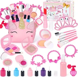 Kids Makeup Kit for Girls – Pretend Play Makeup Set for Toddlers Ages 3‑7, Washable Kids Makeup with Unicorn Bag – Play Makeup Toy, Birthday & Gift
