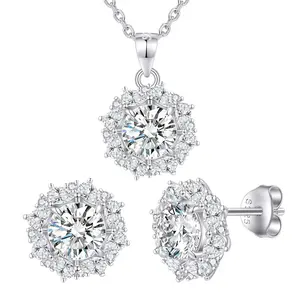 Artificial Gemstone Sterling Silver Earrings and Necklace Two-Piece Set S925 Silver Women's Jewelry Set with Earrings and Pendant for Evening Party Wear Holiday Gift
