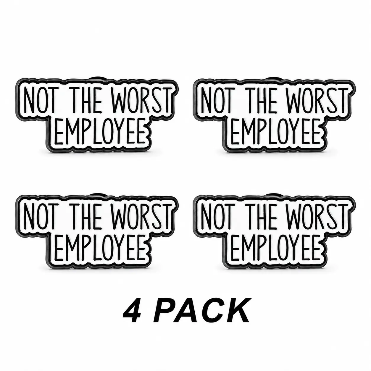 Unisex 2/4/6-Pack Funny Enamel Lapel Pins - "Not The Worst Employee" & "Emotional Support Colleague" Designs, Crisp BW Enamel, Meeting-Proof Hold, Business Coworker Gag Gift for Clothes Accessories