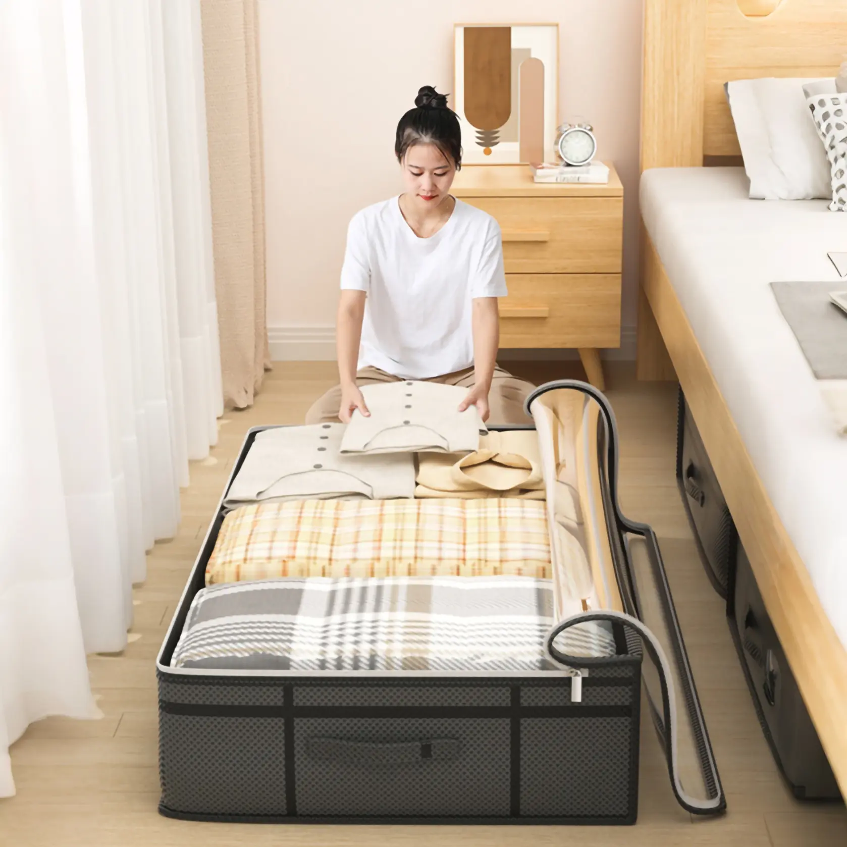 Under Bed Clothes Storage Bag, Blanket Storage Bag, Quilt Storage Box, Bedroom Organizer, Bedding Storage, Visible Window with Handle, Waterproof Storage Bags, Waterproof Dustproof Large Capacity, Collapsible Storage