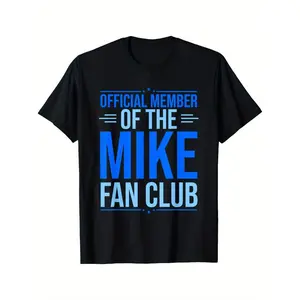 Mens Mike Fan Club Official Member Graphic T-Shirt - Oversized Relaxed Fit Cotton Fabric Menswear, Short Sleeve Crew Neck Casual All-Season Top for Men