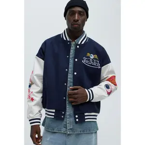 Von Dutch Eyeball Varsity Coat, Menswear Long Sleeves Ribbed Top - Navy Combo