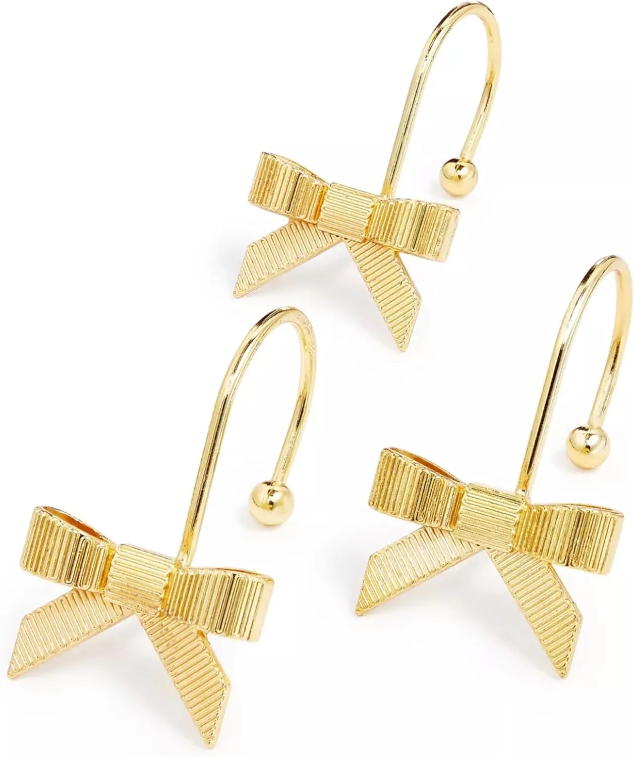 Gold & Black Bow Curtain Hooks - 12 Decorative Shower Rings for Bathroom Decor - Rust-Proof Iron Material - Stylish & Durable Hook-On Hooks for Elegant Home Decor organizador  dellaves ceiling hook clothes bag clover  hooks
