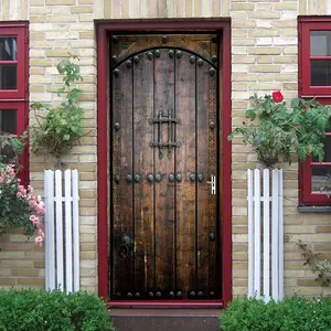 3D Dark Wood Door Decal Stickers Peel and Stick, Door Mural Cover Removable Self-Adhesive Wallpaper for Home Décor (MT-996)