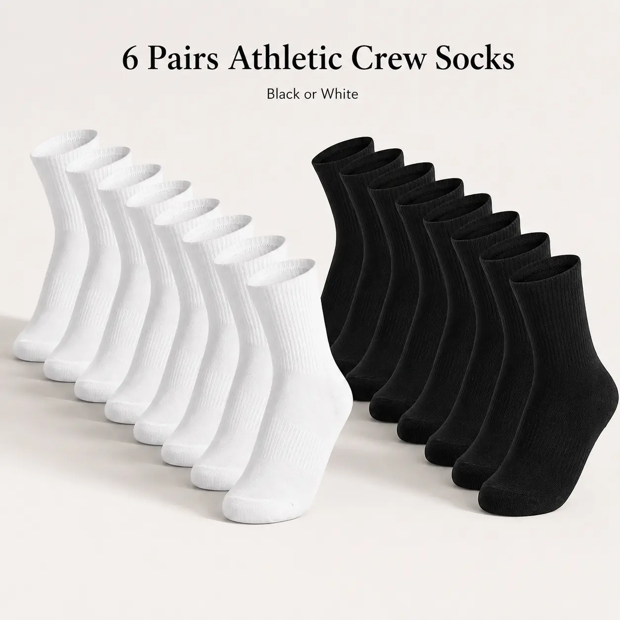 6 Pairs Breathable Cotton Crew Socks Lightweight Cushioned Athletic Socks for Men and Women Running Hiking Workout and Summer Fitness