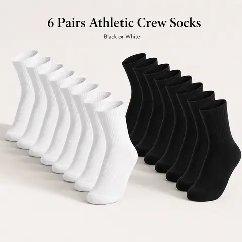 6 Pairs Breathable Cotton Crew Socks for Men and Women Lightweight Cushioned Athletic Socks for Running Hiking Walking Gym Workouts Back to School Fall Sports and Daily Wear