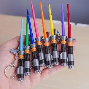 Mini Lightsaber Keychain with Retractable Blade - 3D Printed Plastic Keychain Featuring Blue Blade & Hidden Storage Cap