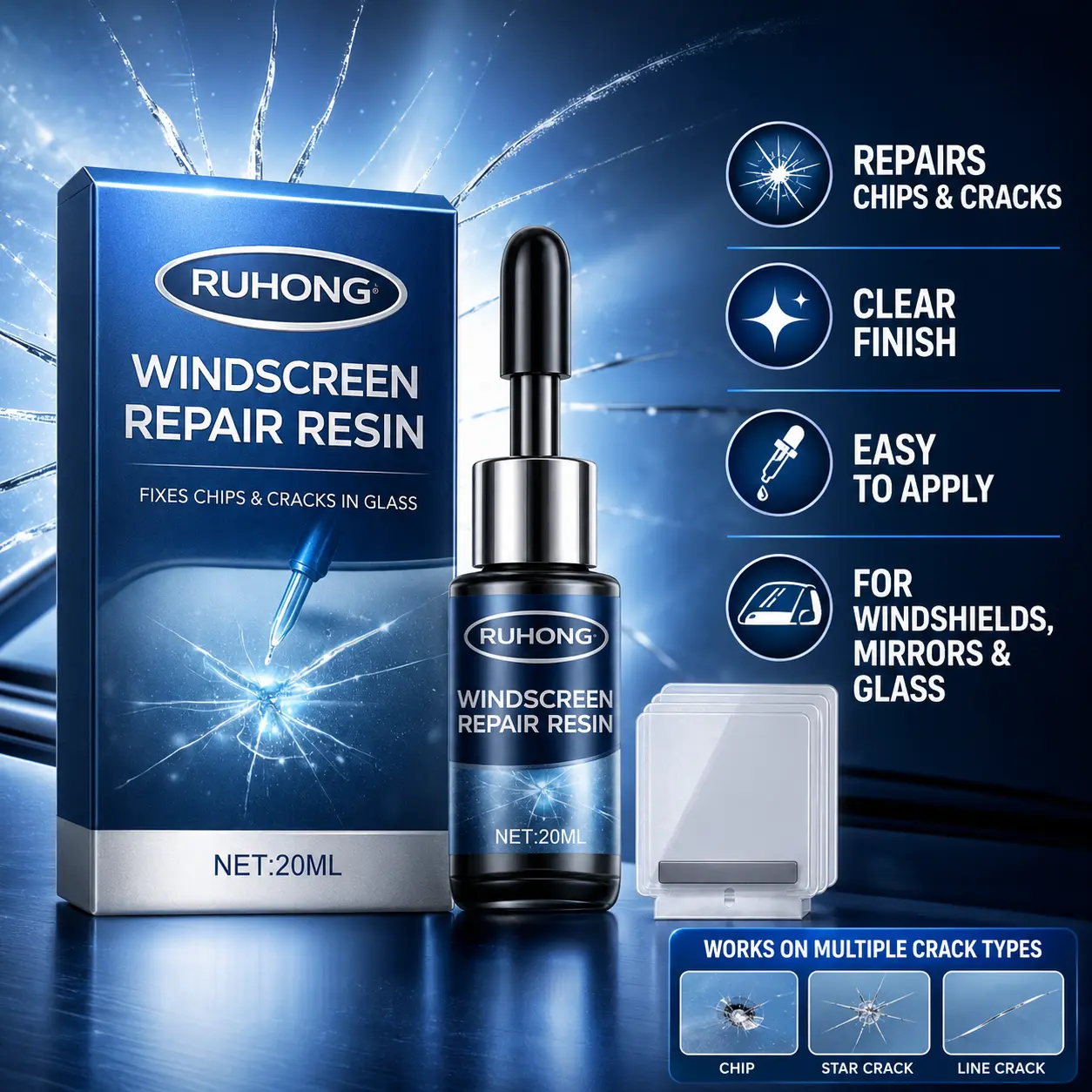 Car Windshield Crack Repair Kit Nano Glass Repair Fluid for Chips Cracks Star-Shaped Bulls-Eye Quick Fix Auto Glass Window Mirror Repair Resin Clear View