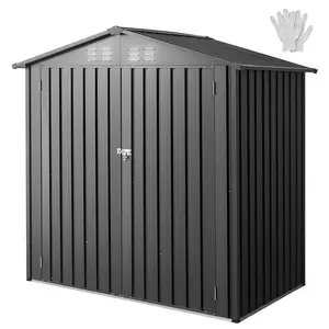 【fathersdaygift】VEVOR 6 x 4 FT Metal Garden Shed,Outdoor Storage Shed with Lockable Doors & 4 Louver VentsPeak Roof Metal Sheds Outdoors StorageStoraged Sheds Clearance for BackyardGardenPatioBikeGray