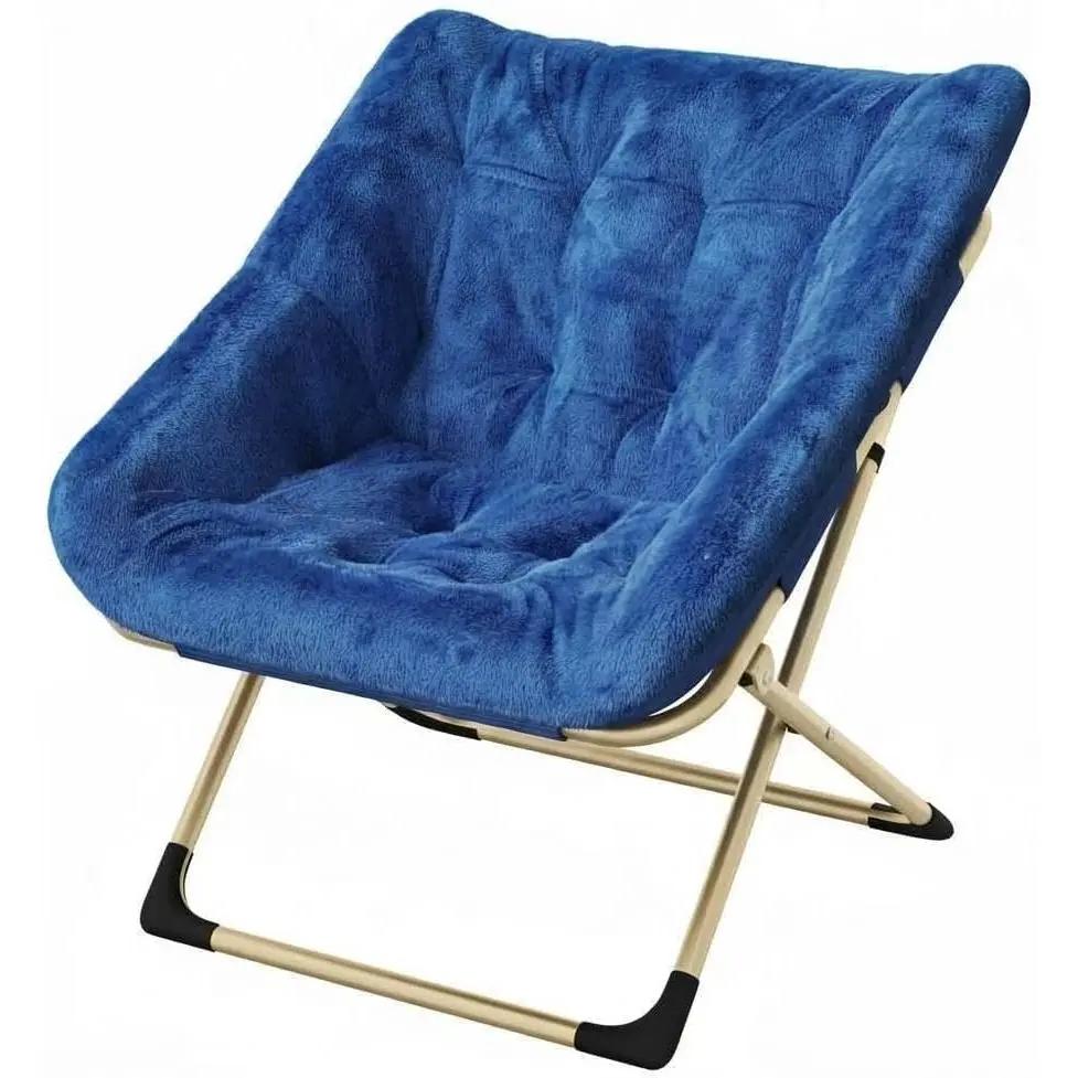 GARVEE Foldable Moon Chair made of faux fur – Comfortable lounge chair for adults and teenagers – Sturdy metal frame – Perfect as a reading or accent chair – Space-saving for bedrooms,Blue
