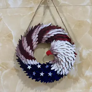 Wooden Eagle Wreath Door Hanging, Patriotic American Flag Sign, Decorative Artistic Style Independence Day Welcome Sign, Home Decor, Decoration