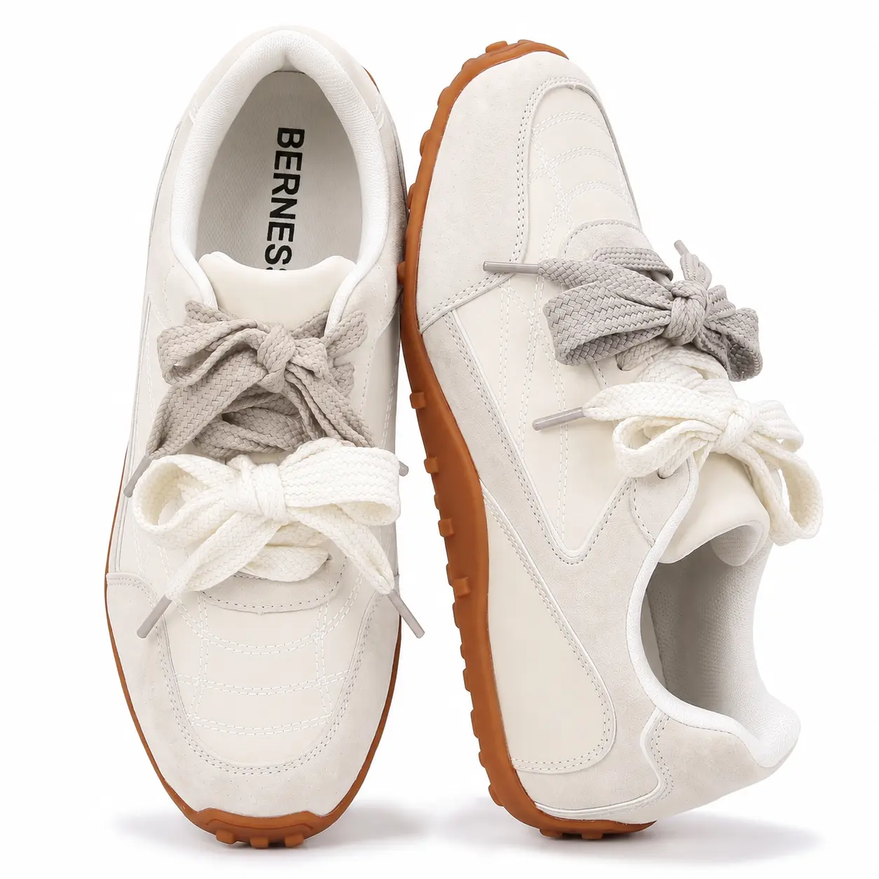 BERNESS Lacey Women's Oversized Butterfly Bow Sneakers, Casual Retro Paneled Lace-Up Walking Shoes with Gum Sole, Athletic