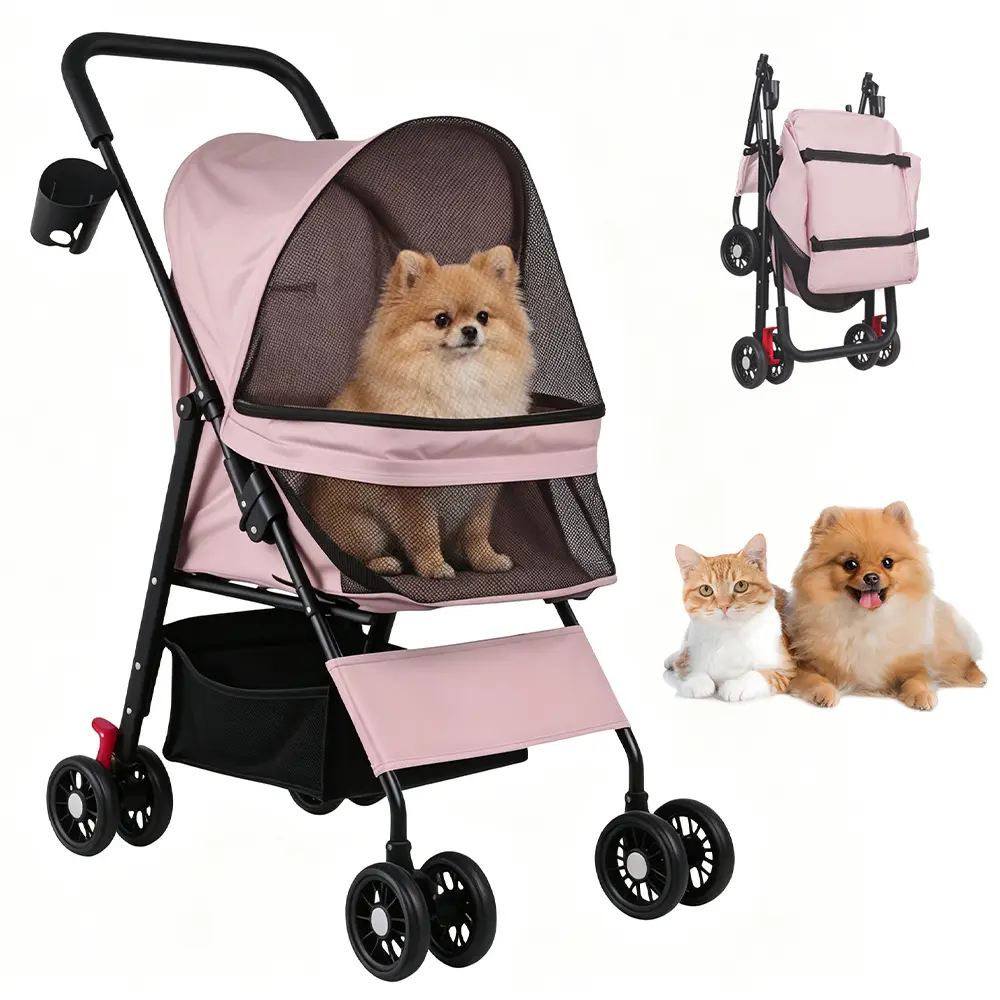 Pawzseek All-in-One Foldable Pet Stroller for Dogs & Cats, One-Click Folding Lightweight Pet Pushchair for Walking, Shopping & Travel