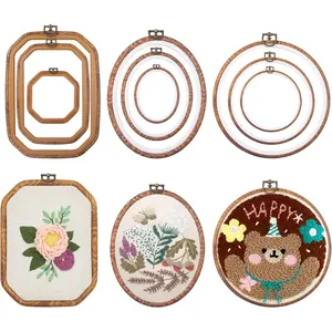 9 Pcs Embroidery Hoop Frame Set Decorative Imitated Wood Embroidery Hoop Display Frame for Art Craft Sewing Decorative Ornaments, Circle, Oval, Octagonal Embroidery Hoops
