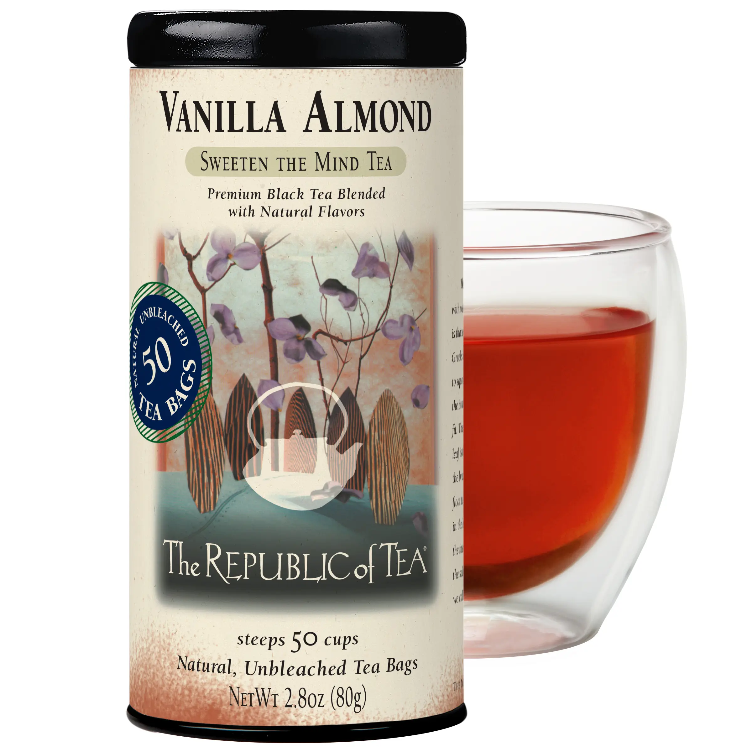 The Republic of Tea - Vanilla Almond Black Tea Tin, 50 Tea Bags, Naturally Caffeinated
