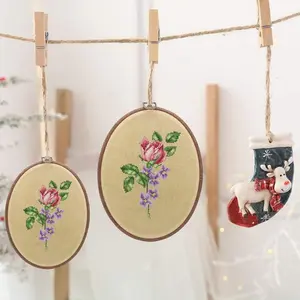 6.7'' Oval Embroidery Hoops- 2PCS 17x13CM Decorative Cross Stitch Hoops, Imitated Wood Resin Embroidery Frame Hoop for Art Craft Sewing