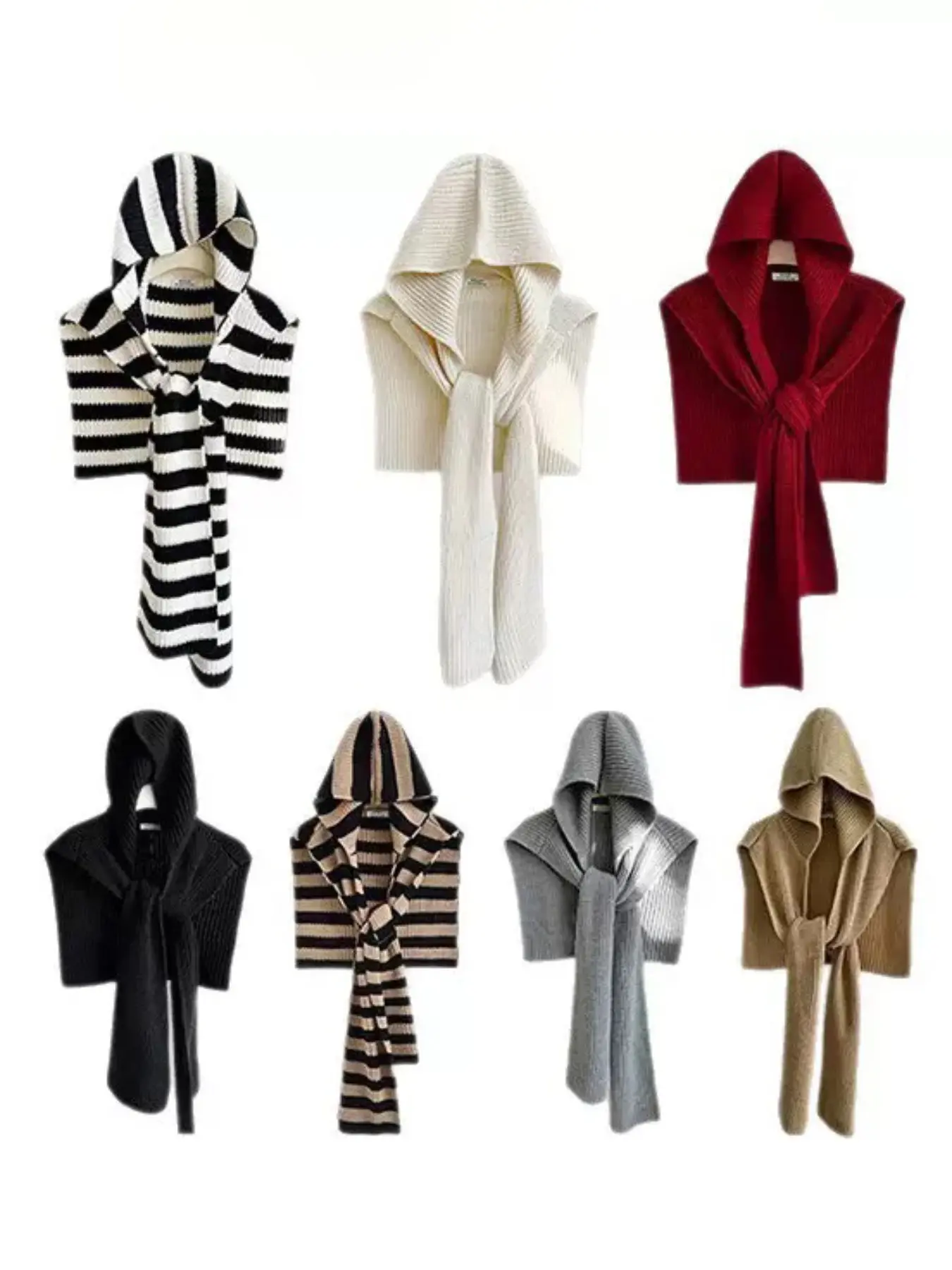 Fashionable Knitted Hooded Shawl Scarf, Warm Autumn Winter Accessory, Stylish One-Piece Hat Design, Cozy Outerwear for Women
