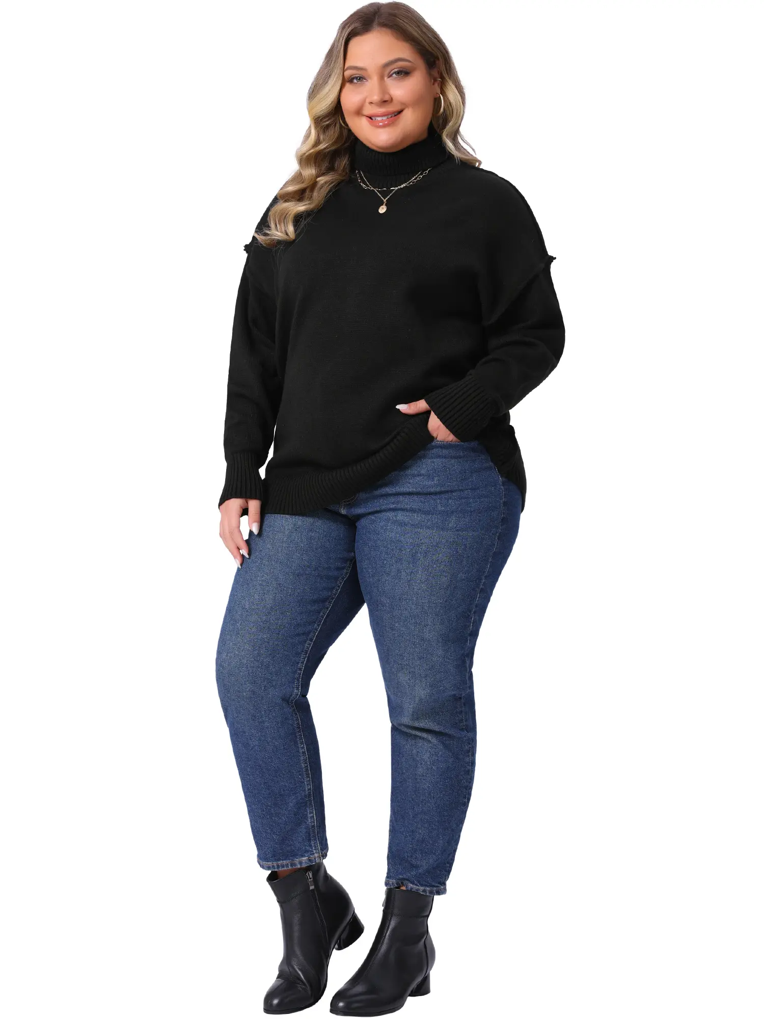 Agnes Orinda Women's Plus Size Sweater Turtleneck Long Sleeve Knit Top Casual Loose Pullover Knitwear