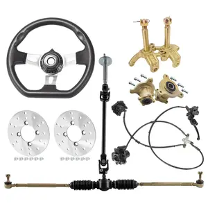 Complete Go Kart Steering Wheel Kit Gear Rack Pinion Tie Rod Shaft, Steering Wheel Front Wheel, Steering Knuckle Spindles, Disc Brake Rotor for DIY 110cc-200cc ATV UTV Quad
