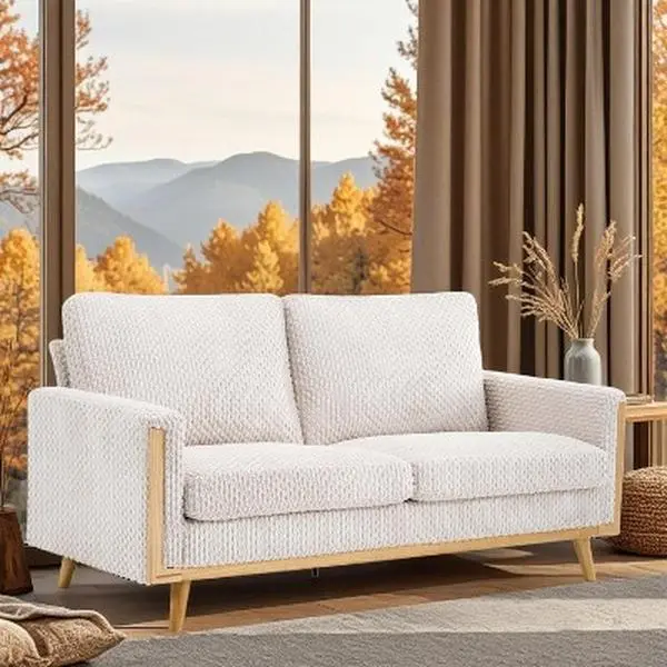 Comfortable Mid Century Loveseat, Two Seater Sofa with Spring Support & Solid Wood Frame, Corduroy Fabric Small Couch
