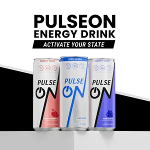 PulseOn Energy Drink- 200mg Natural Caffeine, Taurine and Vitamin B for Energy and Recovery Support|Zero Sugar, Reduced Sugar |3 Refreshing Flavors -11.2 fl oz-24packs