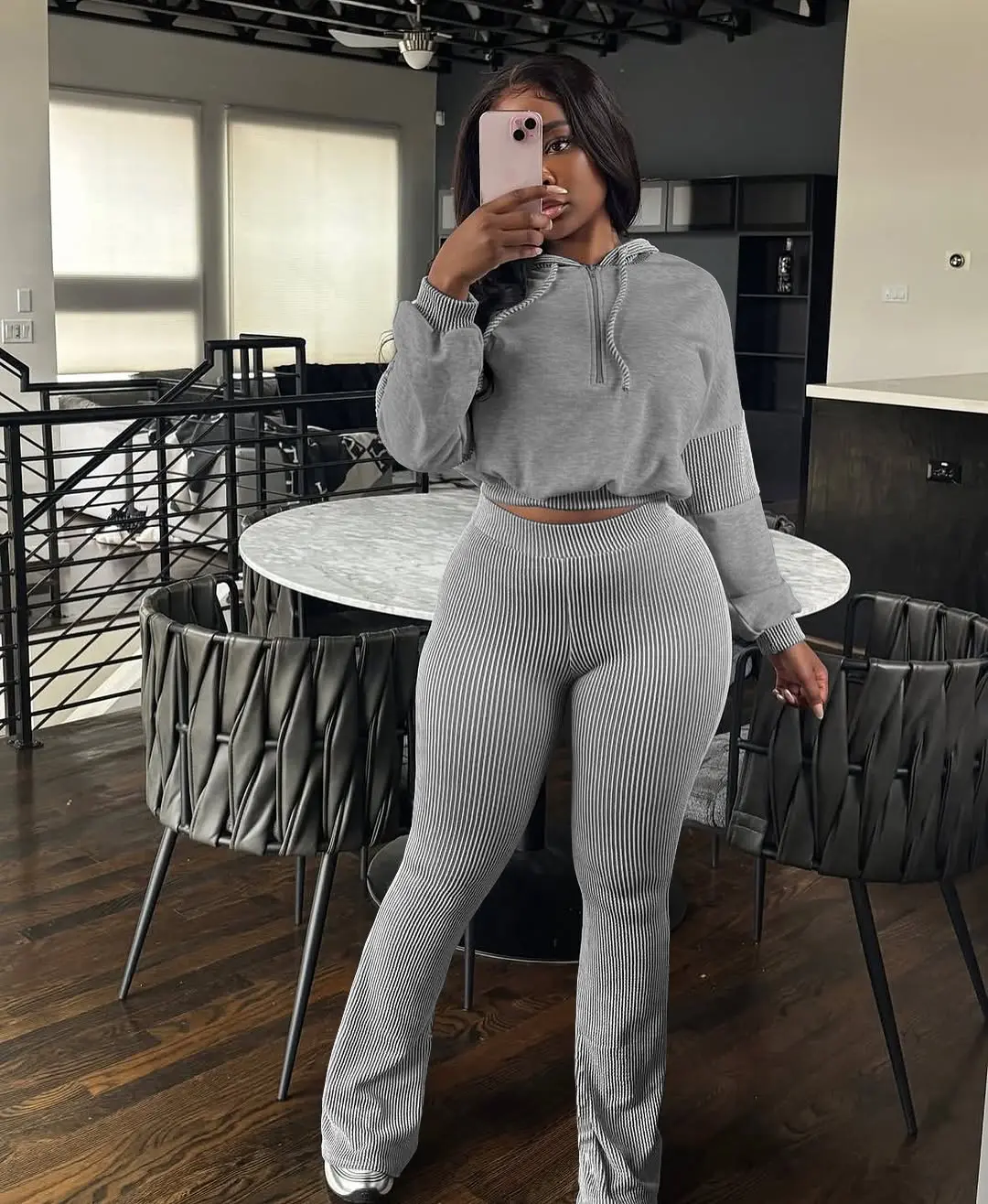 USBOUTIQUE CHIC Women's 2026 Fall Oversized Hoodie Set Long Sleeve Top & Sweatpants Lounge Outfit