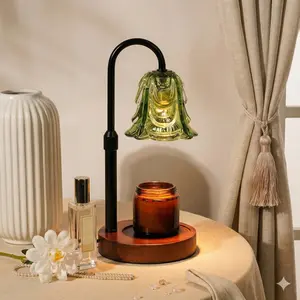 Small Candle Warmer Lamp with Timer, Adjustable Green Lamp Warmer for Jar Candles, Unique Women Gifts for Birthday, Dimmable Candle Heater, Christmas Gifts, Cute Wax Warming Light with Wood Base Room Decor Decoration