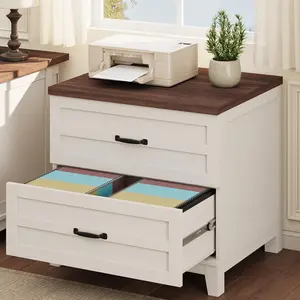 GAOMON Lateral File Cabinet with 2 Deeper Drawers, Farmhouse Wooden Large Filing Storage Cabinet w/Hanging for Legal/Letter/A4 Size, Thick Tabletop, Sturdy Frame, for Home Office, White & Retro Brown