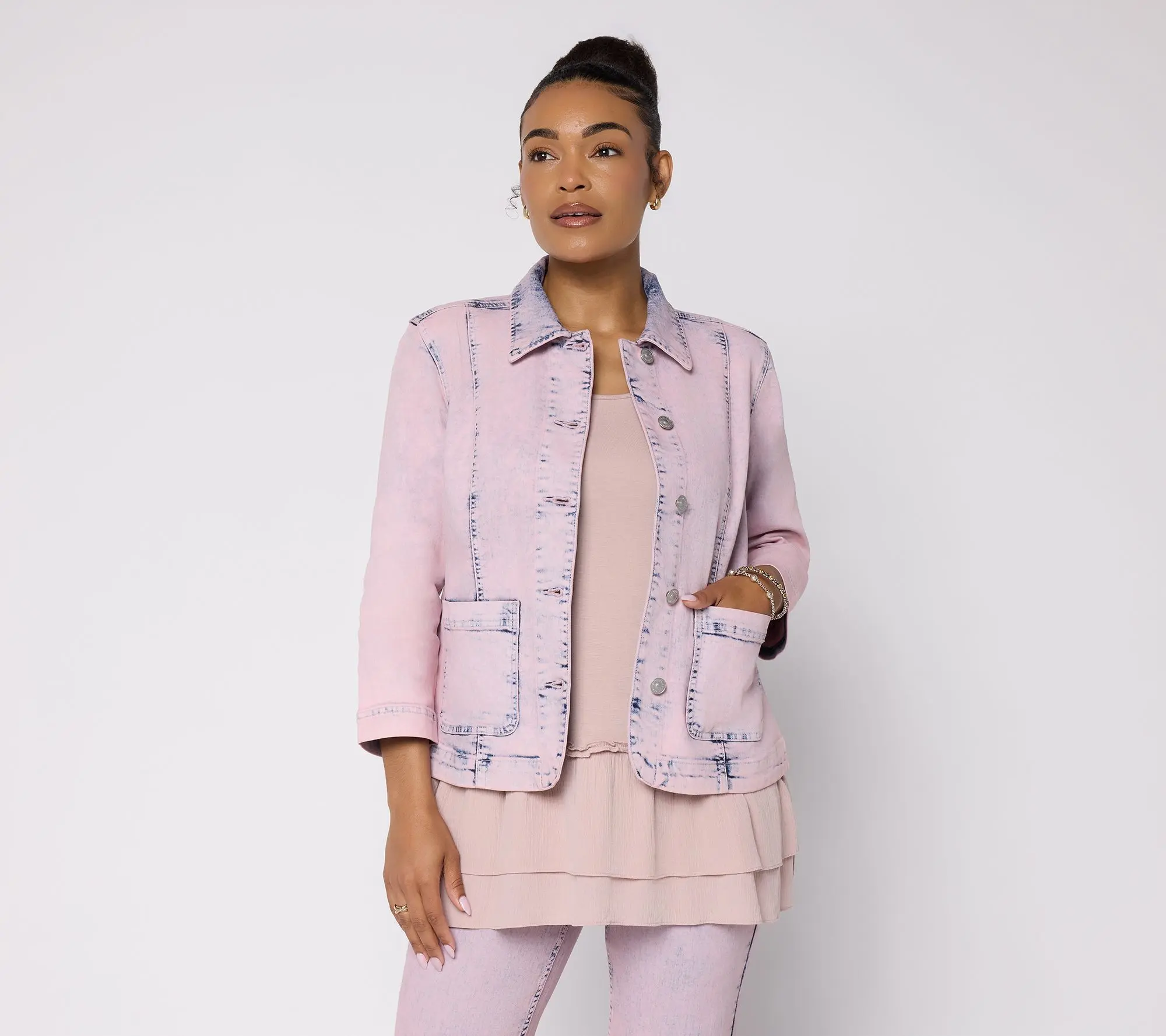 LOGO by Lori Goldstein Acid Wash Denim Jacket Denim Jacket