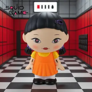 L-1PC Squid Game Officially Licensed Young-Hee Doll Money Bank PVC Figurine with Anti-Drop Design Large Capacity Coin Organizer Anime Character Model Desktop Decor for Birthday Christmas New Year Gifts