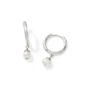 Kendra Scott Sawyer Hoop Earrings - Silver/White Pearl: Rhodium Over Brass, Post Closure, 1.18" Length, 4.5g Weight